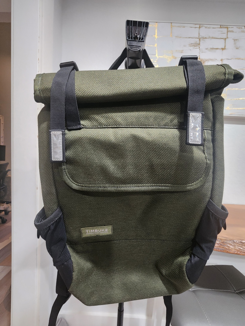 Timbuk2 Olive Green Roll-Top Backpack with Black Straps
